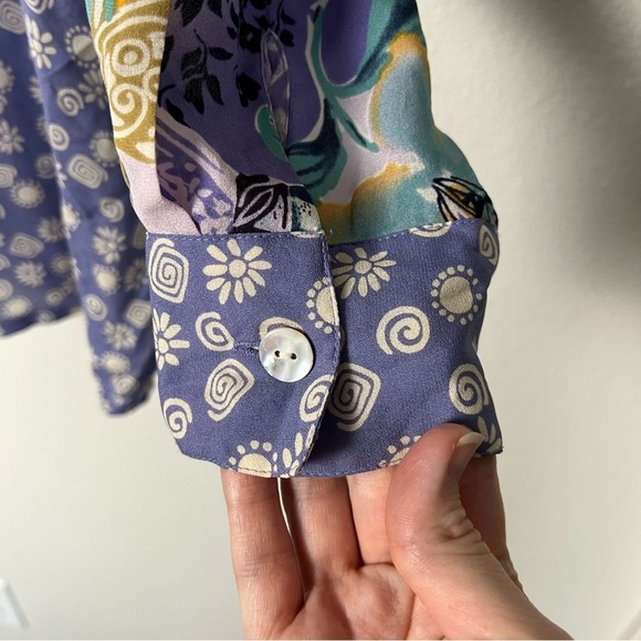 Vintage Silk Maximalist Sleeve Button Front Shirt Unique Wild Patchwork Size 1X - Picture 2 of 6